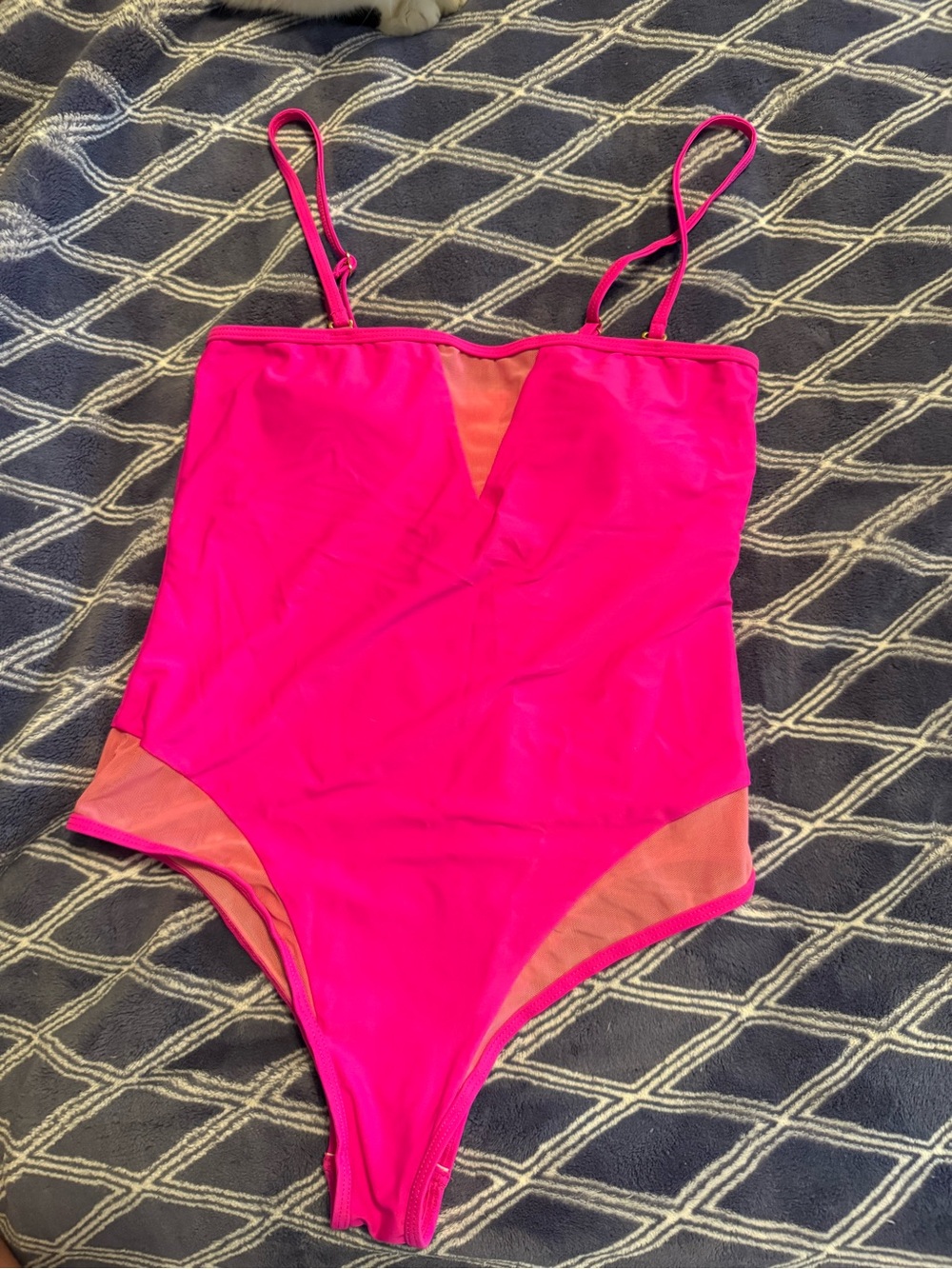 Pink Lily Bright Pink Mesh-Trim Swimsuit